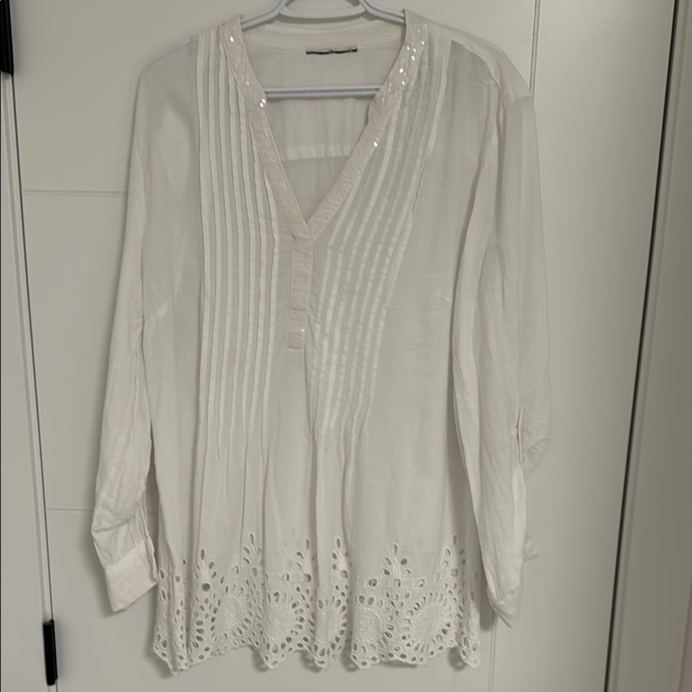 White Blouse with Embroidered Details 100% Cotton XL ADDITION ELLE
